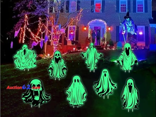Lot 44-6766p - Feir 8pcs Glow in The Dark Halloween Scary Ghost Yard Signs with Stakes for Outdoor Appears New, A basic inspection has been given to this i...