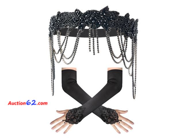 Lot 44-9075 - MoHern 1920s Accessories for Women, Vintage Great Gatsby Accessories for Women with Flapper Headpiece and Elegant Long Gloves Appears New, A...