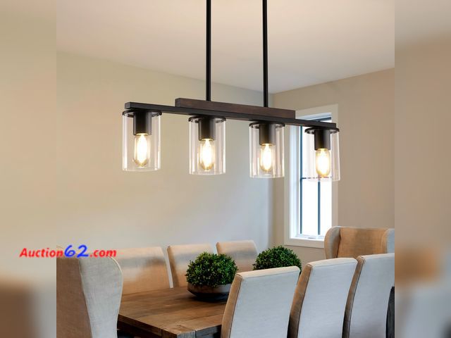 Lot 44-251 - $109.99 Retail price - Mecgirn Farmhouse Dining Room Light Fixtures Over Table, Black Pendant Lights for Kitchen Island, 4 Light Linear Chan...