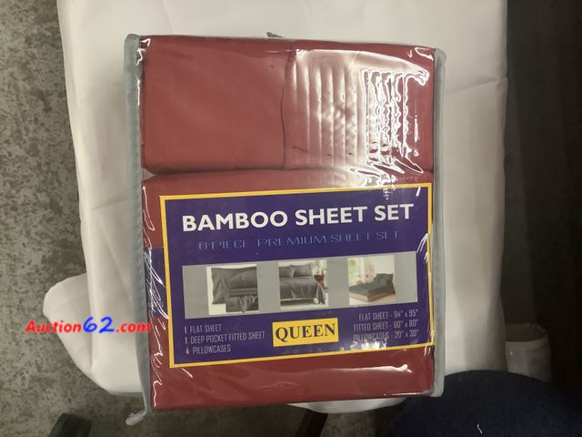 Lot 44-6111w - Set of QUEEN BAMBOO SHEETS 1 flat, 1 deep pocket fitted 4 pillow cases. See photos. Not Tested Never Opened, Factory Sealed