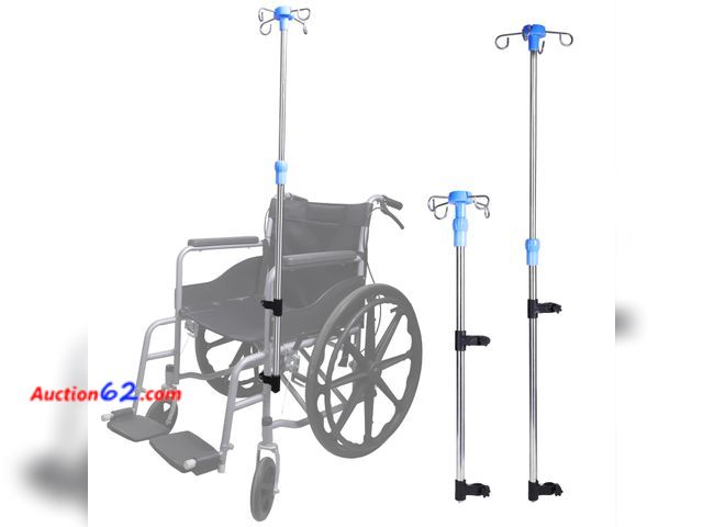 Lot 44-1751w - Anbanrey Wheelchair IV Pole Stainless Steel Infusion Stand – Adjustable Height Medical IV Drip Holder with 4 Hooks, Clamp-On Design for Whee...