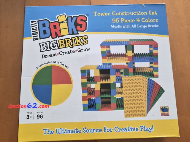 Lot 44-3022q - Classic Big Briks 96 Piece Set by Strictly Briks | 100% Compatible with All Major Brands | Tower Construction | Large Pegs for Toddlers | Ag...