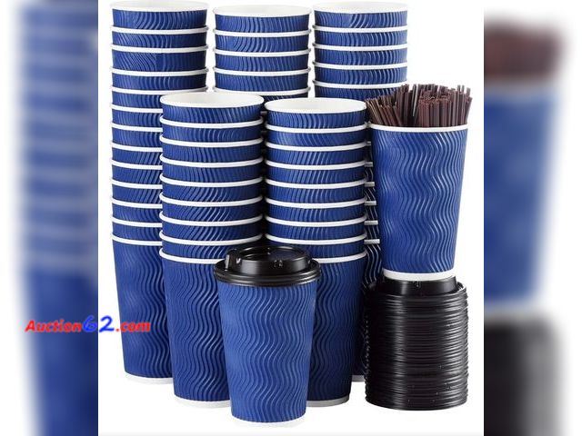 Lot 44-6958b - [16 oz 90 Pack] Disposable Coffee Cups with Lids and Straws, Hot Paper Coffee Cup with Lid To Go for Beverages Espresso Tea Insulated Reusab...