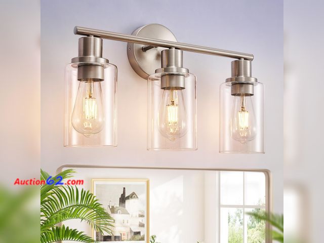 Lot 44-262 - $99.99 Retail price - DLLT 4-Light Bathroom Light Fixtures: Nickel Modern Vanity Lights with E26 Bulbs - Clear Glass Shade Bathroom Wall Lam...