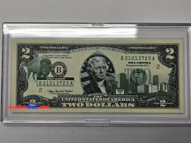 Lot 44-8304q - OKLAHOMA ENHANCED $2 STATE BILL. HAS CAPITAL AND A BUFFALO.-NT
