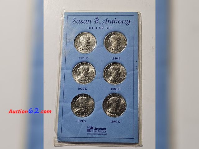 Lot 44-8326i - 1979-1980 P, D AND S SET OF BRILLIANT UNCIRCULATED SUSAN B ANTHONY DOLLARS IN ORIGINAL VINTAGE LITTLETON COIN CO PACKAGING.-NT