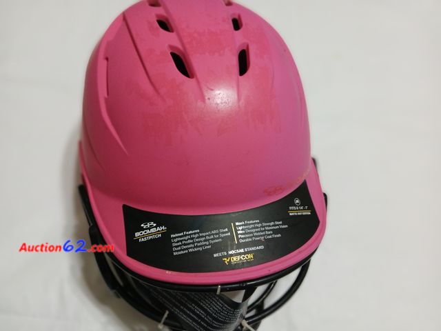 Lot 44-2010i - New with tag Boomball Fastpitch helmet with mask. Academy Tag price 49.99.  A spot with darker color as shown in pictures. Meets NOCSAE stan...
