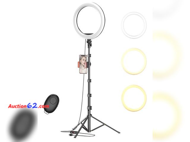 Lot 44-6531r - 10" Selfie Ring Light with 63" Tripod Stand &amp; Phone Holder for Live Stream/Makeup,Upgraded Dimmable Led Ring light with Remote for YouTu...