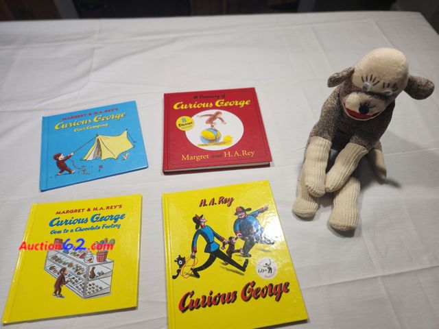 Lot 44-3604m - 1- A Treasury of Curious George 8 stories in one book. 1 -Curious George goes Camping book. 1 -Curious George goes to a Chocolate Factory Bo...