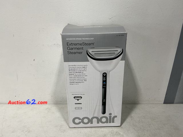Lot 44-824 - Conair ExtremeSteam Garment Steamer Not Tested See All Photo's E-Commerce Return, A basic inspection has been given to this item. Sold AS-IS...