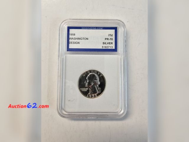 Lot 44-8320q - 1958 WASHINGTON 90% SILVER PROOF QUARTER GRADED PR-70 BY IGS.-NT