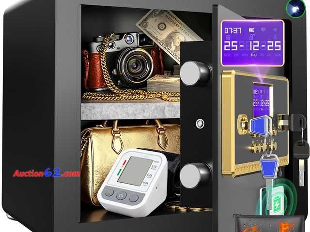 Lot 44-851 - Safe Box with Digital Keypad &amp; Alarm System - Electronic Lock Box for Jewelry Cash with Adjustable Shelves - Includes LED Light &amp; Fi...