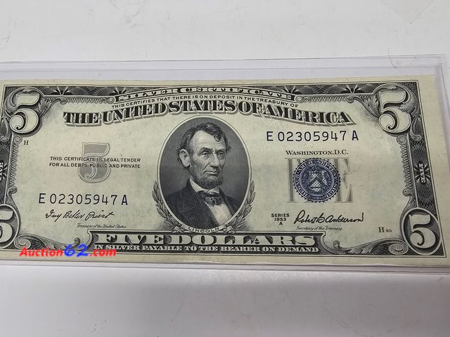 Lot 44-8327b - 1953 A SERIES $5 SILVER CERTIFICATE. NICE CRISP UNCIRCULATED NOTE!-NT