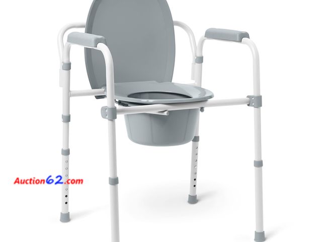 Lot 44-1681o - Medline 3-in-1 Steel Bedside Commode, Elongated Seat, Sturdy Folding Frame, 7.5 QT. Bucket, 350 lb. Weight Capacity, Clip-on Seat, Easy Clea...