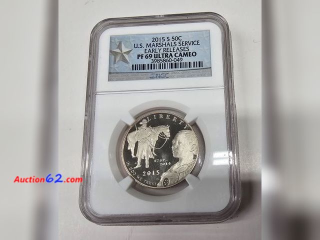 Lot 44-8325b - 2015 S U.S. MARSHALS SERVICE CLAD HALF DOLLAR PROOF GRADED EARLY RELEASES PF69 ULTRA CAMEO BY NGC. 1 POINT SHY OF A PERFECT COIN! MINTED IN ...
