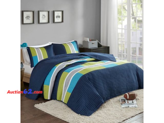 Lot 44-5503I - Comfort Spaces CS14-0861 2 Piece Quilt Coverlet Bedspread All Season Lightweight Hypoallergenic Pipeline Colorblock Kids Bedding Set, Twin/T...