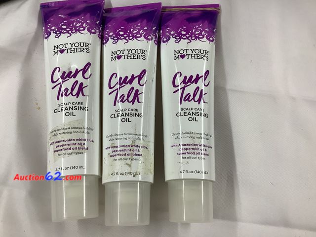 Lot 44-7566p - Lot of 3 bottles of not your mothers curl talk scalp care cleansing oil 4.7 oz per tube. All have sticker residue. E-Commerce Return, A basi...