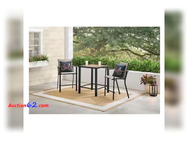 Lot 44-777i - $300 Retail price - StyleWell Longview 3-Piece Counter Height Dining Set, Dark Brown Finish, Beige Fabric Appears New, A basic inspection ha...