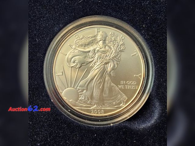 Lot 44-8317q - 2008-W BURNISHED .999 FINE PURE ONE OUNCE SILVER EAGLE MINTED IN WEST POINT. COMES WITH ORIGINAL BOX AND PAPERS. SILVER IS NOW OVER $50 AN O...