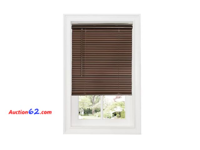 Lot 44-152w - Achim GII Deluxe Sundown 1-in Slat Width 33-in x 64-in Cordless Mahogany Vinyl Room darkening Mini-blind Appears New, A basic inspection has...