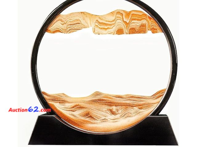 Lot 44-6558g - XIYUAN 7.5inch Moving Sand Art Picture 3D Round Glass Deep Sea Sandscape (Yellow) Appears New