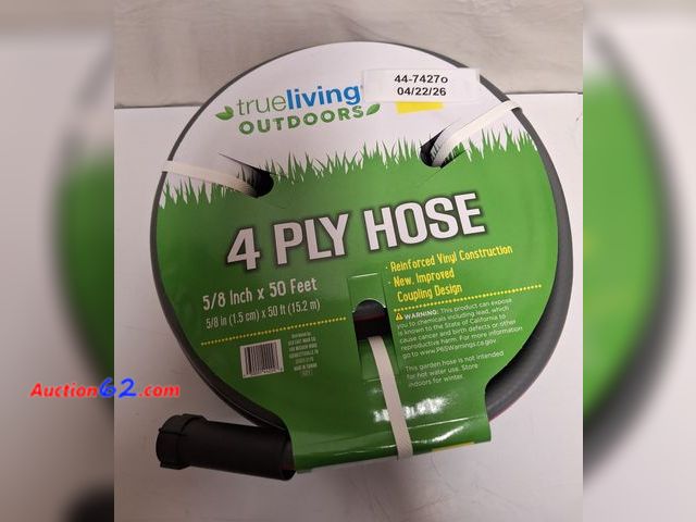 Lot 44-7427o - True Living outdoors ⅝"×50' 4-Ply hose Appears New, A basic inspection has been given to this item. Sold AS-IS.