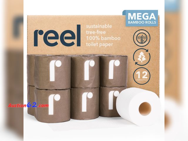 Lot 44-1923a - Reel 3-Ply Soft and Strong Bamboo Toilet Paper - 12 Rolls - Toxin-Free, Tree-Free, PFAS Free, BPA Free - Zero Plastic Packaging, Sustainable...