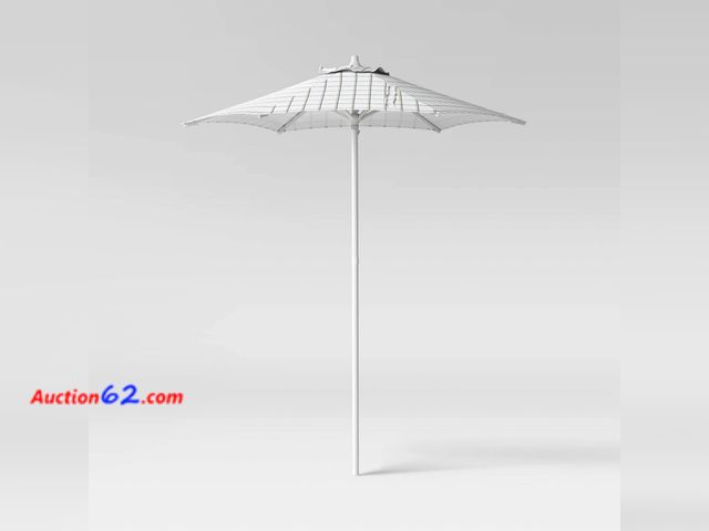 Lot 44-177p - 6' Round Grid Monochrome Outdoor Patio Market Umbrellas White with White Pole - Room Essentials™ Appears New, A basic inspection has been gi...