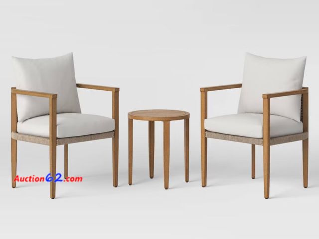 Lot 44-01b - Retail value $350- 3pc Pasadena Patio Chat Set Gray - Threshold™ designed with Studio McGee Appears New, A basic inspection has been given t...