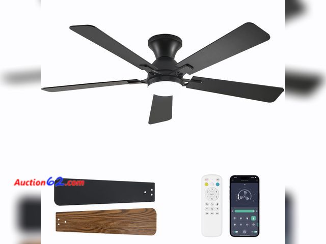 Lot 44-1954e - $99.99 Retail price - Dolavast Ceiling Fans with Lights, 52 Inch Low Profile Ceiling Fan with Light and Remote Control, Flush Mount, Reversi...