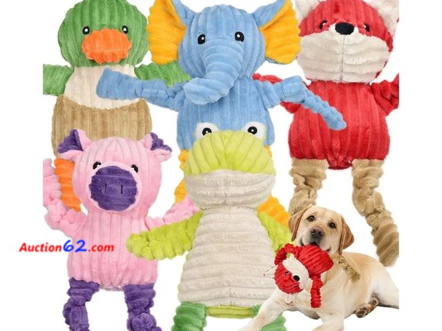 Lot 44-6551g - 5 Pack Tough Dog Toys Stuffed Squeaky Dog Toys Assortment Plush Appears New