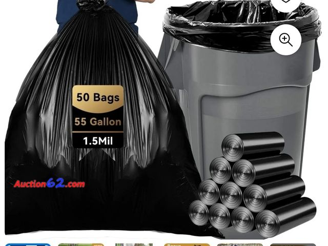 Lot 44-6575r - Waste Bag - 55gal Trash Bags - 1.5 mil thick - 50 bags - thick trash can liners 37w x 55h - Construction Garbage Bags - storage- moving and ...