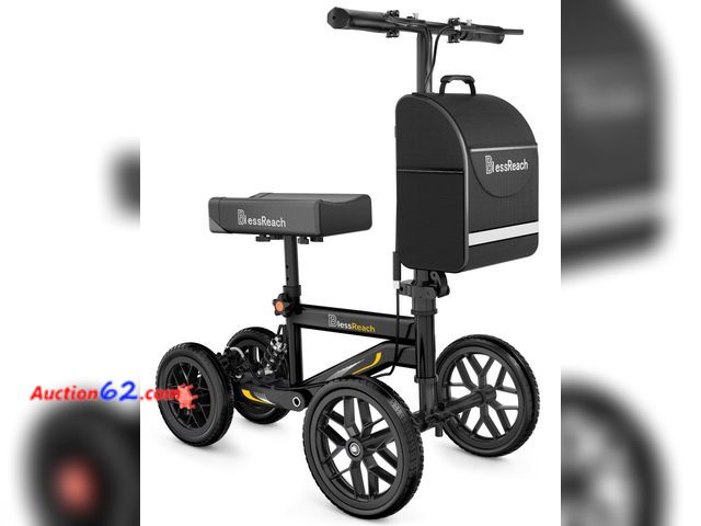 Lot 44-2988e - $139.99 Retail price - BlessReach Deluxe Medical Scooter Double Handbrake, All Terrain Steerable Knee Scooter Crutch Alternative, for Adults...