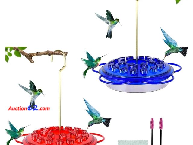 Lot 44-6594g - Oubaiyi Hanging Hummingbird Feeders for 24 Feeding Ports,2 Pack,Leak-Proof,Easy to Clean and Fill, Saucer Humming Feeder Red&amp;Blue, 8*8*9...