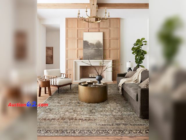 Lot 44-179a - Loloi Layla Collection LAY-03 Olive/Charcoal 2'-3" x 3'-9" .13" Thick Accent Rug, Soft, Durable, Vintage Inspired, Distressed, Low Pile, Non...