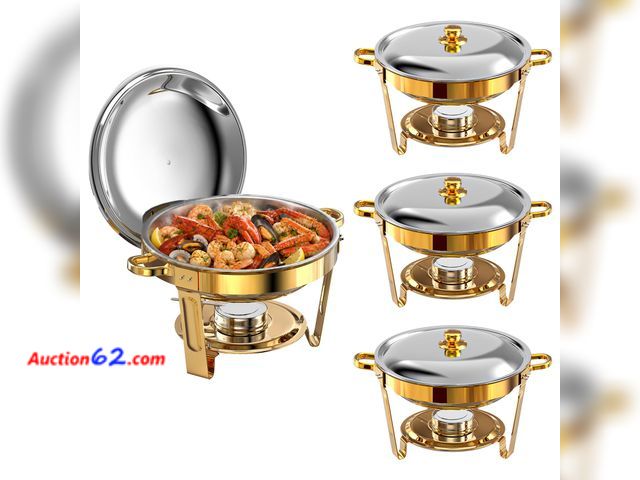 Lot 44-801 - $109.98 Retail price - Amhier Chafing Dishes, Round Shape, 4 Pack, 5Qt, Gold Not Tested See All Photo's Appears New, A basic inspection has ...
