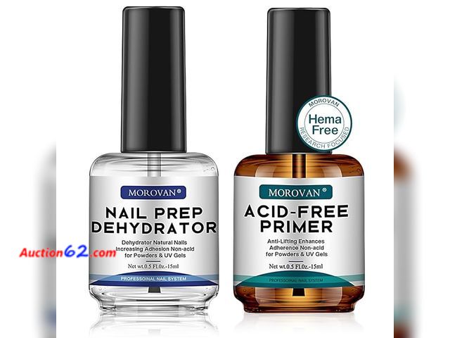 Lot 44-9139i - Morovan Professional Natural Nail Prep Dehydrate and Acid-Free Primer, Dehydrator for Acrylic and Gel Nail Polish, Non Acid Primer for UV Ge...