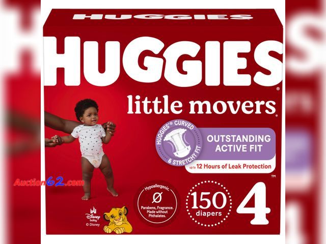 Lot 44-853 - Huggies Size 4 Diapers, Little Movers Baby Diapers, Size 4 (22-37 lbs), 150 Count (6 Packs of 25), Packaging May Vary See All Photo's Not Te...