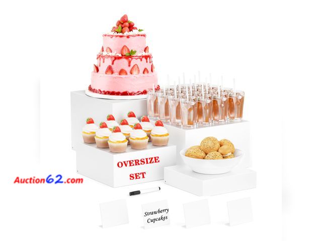Lot 44-1126j - Metal Buffet Risers,4PCS OVERSIZED Food Risers for Buffet Table 8IN to 11IN Display Stand with Mini Acrylic Signs for Catering Dessert Weddi...