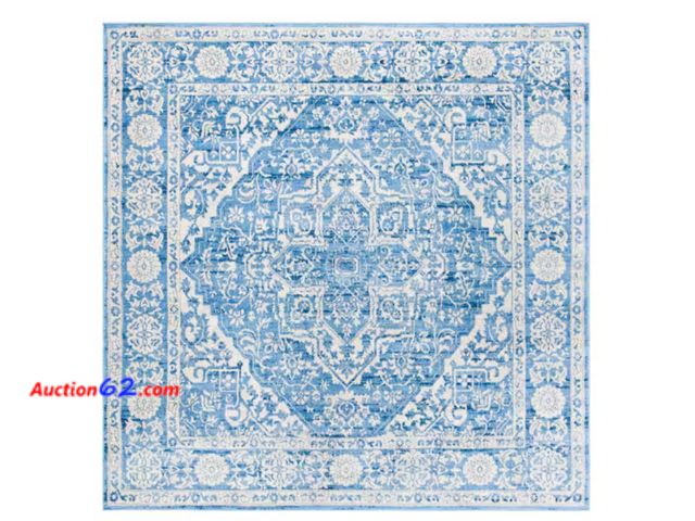 Lot 44-1124p - Brentwood Ivory/Navy Doormat 3 ft. x 3 ft. Square Distressed Border Medallion Area Rug Appears New, A basic inspection has been given to thi...