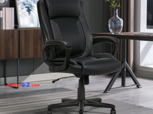 Lot 44-7076m - Serta Mid Back Lumber support and swivel office desk chair, black E-Commerce Return, A basic inspection has been given to this item. Sold AS...