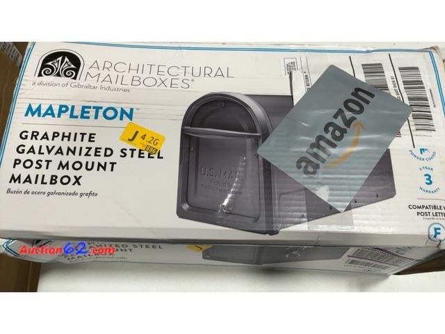 Lot 44-227a - Architectural Mailboxes Mapleton Steel Post Mount Mailbox, Graphite, Large See All Photo's E-Commerce Return, A basic inspection has been gi...