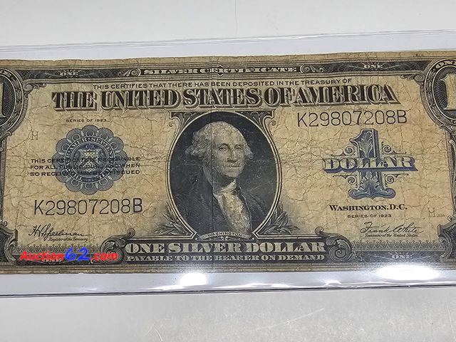 Lot 44-8336f - 1923 LARGE SIZE $1 SILVER CERTIFICATE. THIS IS THE LAST YEAR THEY MADE LARGE SIZED SILVER CERTS BEFORE THEY WENT TO SMALL FUNNYBACKS. COMES ...