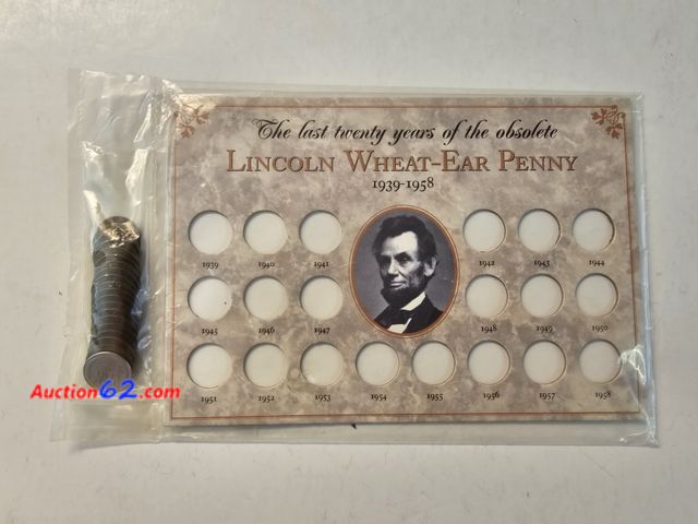 Lot 44-8365u - LAST TWENTY YEARS OF THE OBSOLETE LINCOLN WHEAT CENT SET 1939-1958. COIN COLLECTOR STARTER KIT THAT COMES WITH ALL THE COINS. STILL SEALED!-...