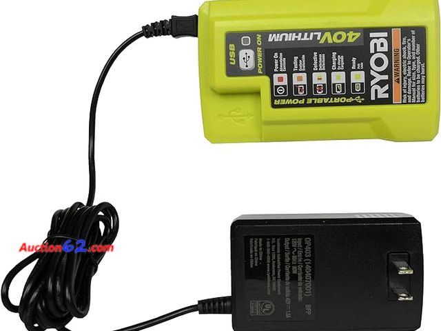 Lot 44-187g - Ryobi OP404 Lithium-ion 40 Volt Battery Charger Powers on, not tested further