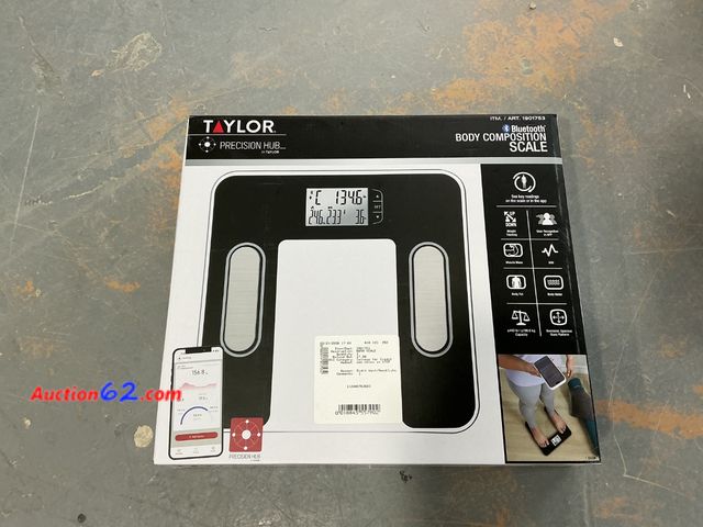 Lot 44-634j - Missing back to battery section. Taylor Bluetooth Body Composition Scale Precision Hub BMI Body Fat Muscle Water
 See All Photo's E-Commerce...