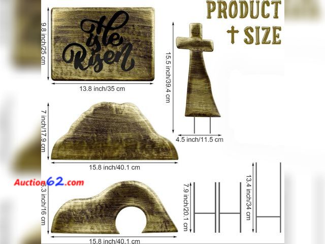 Lot 44-5554b - 4-Piece He is Risen Easter Yard Signs Set - Metal, Gold - 15.8 x 6.3 Inches - Classic Style - Ground Mount - Ideal for Easter Decor 2. E-Com...