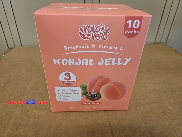 Lot 44-6843g - VOLO VERO Konjac Jelly Squeeze Pouch Peach Flavor, Low Calories (3 Kcal), 10 Packs, Gluten Free &amp; Vegan, 0 Sugar, Keto, Low Carb, Drinka...