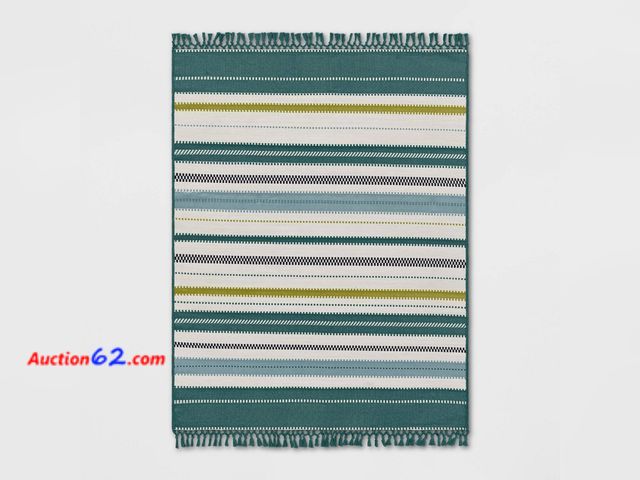 Lot 44-1689w - 5'x7' Textural Stripe Rectangular Woven Outdoor Area Rug Green/White - Threshold™ Not Tested See All Photo's E-Commerce Return, A basic insp...
