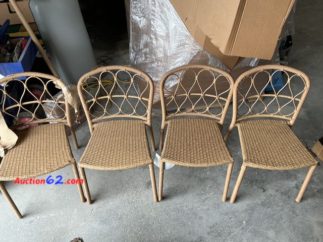 Lot 44-309p - Britanna 4pk Patio Stackable Dining Chair- (1) Chair is Wobbly E-Commerce Return, A basic inspection has been given to this item. Sold AS-IS...